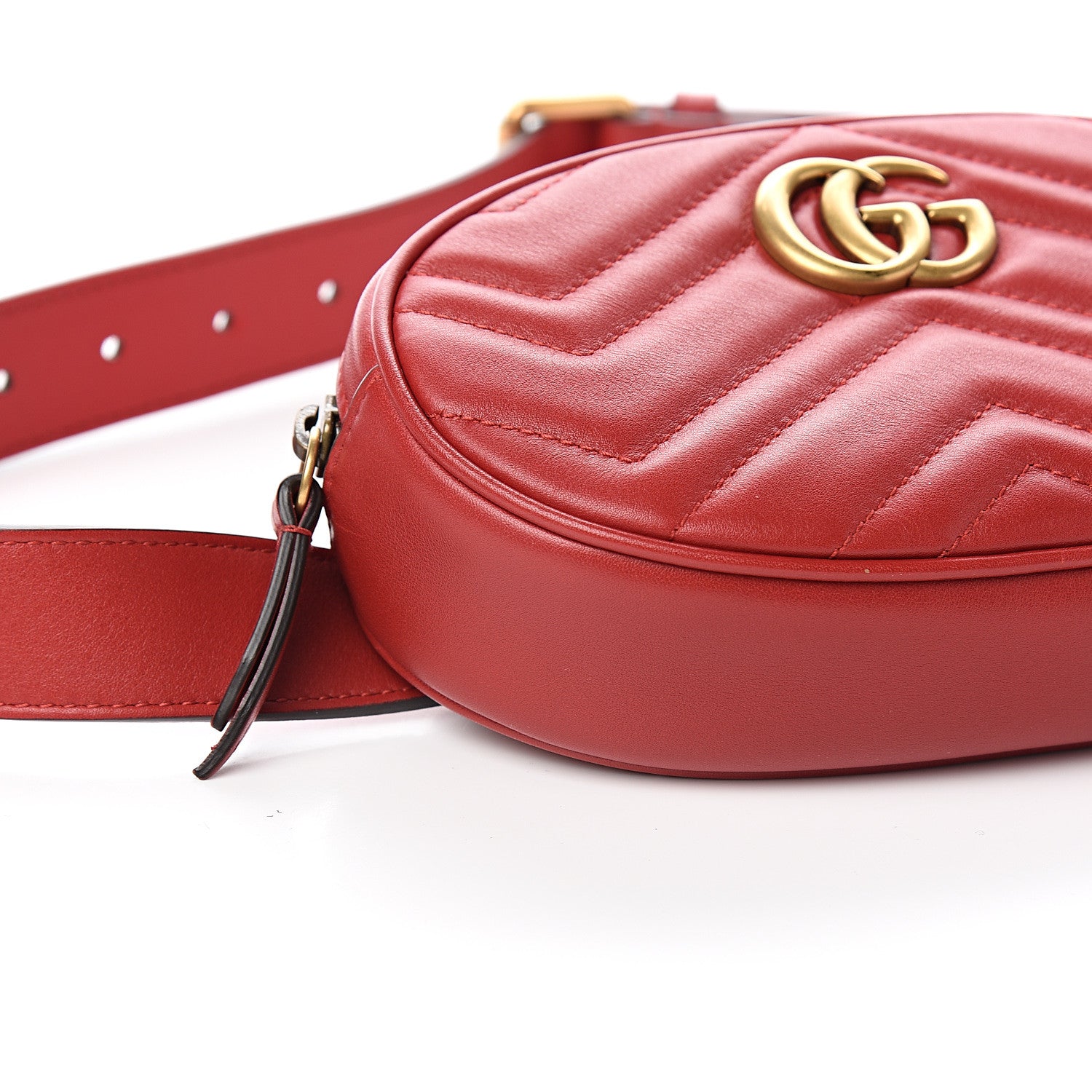 Gucci Calfskin Matelasse GG Marmont Belt Bag 85 34 Hibiscus Red 7 of 9