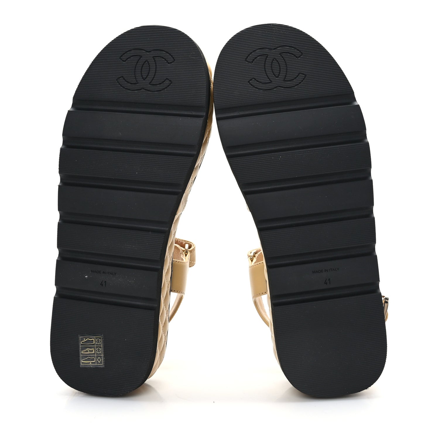 Lambskin Quilted Platform Sandals 41 Beige Black