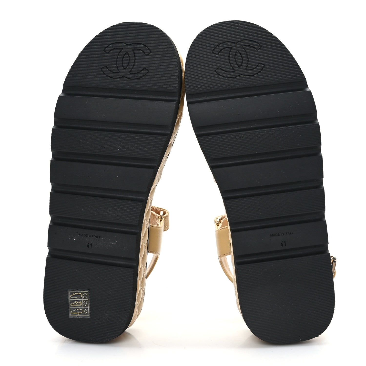 Chanel Lambskin Quilted Platform Sandals 41 Beige Black 6 of 9