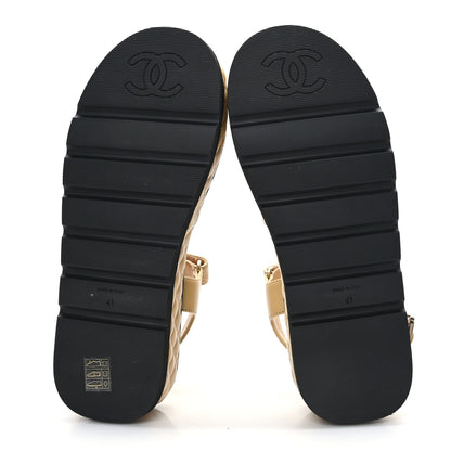 Chanel Lambskin Quilted Platform Sandals 41 Beige Black 6 of 9
