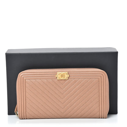 Chanel Caviar Chevron Quilted Zip Around Boy Wallet Light Brown 8 of 8