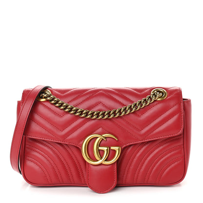 Gucci Calfskin Matelasse Small GG Marmont Shoulder Bag Hibiscus Red 1 of 9