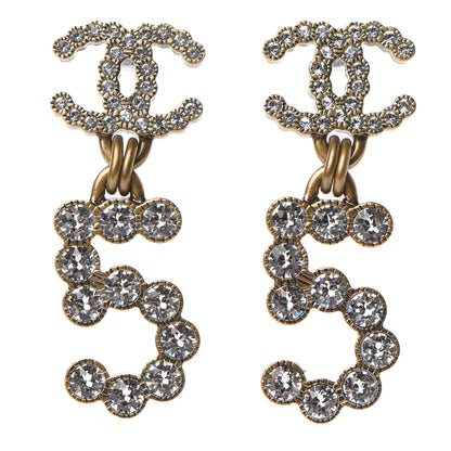 Chanel Metal Crystal City of Lights No 5 Drop Earrings Gold 1 of 4