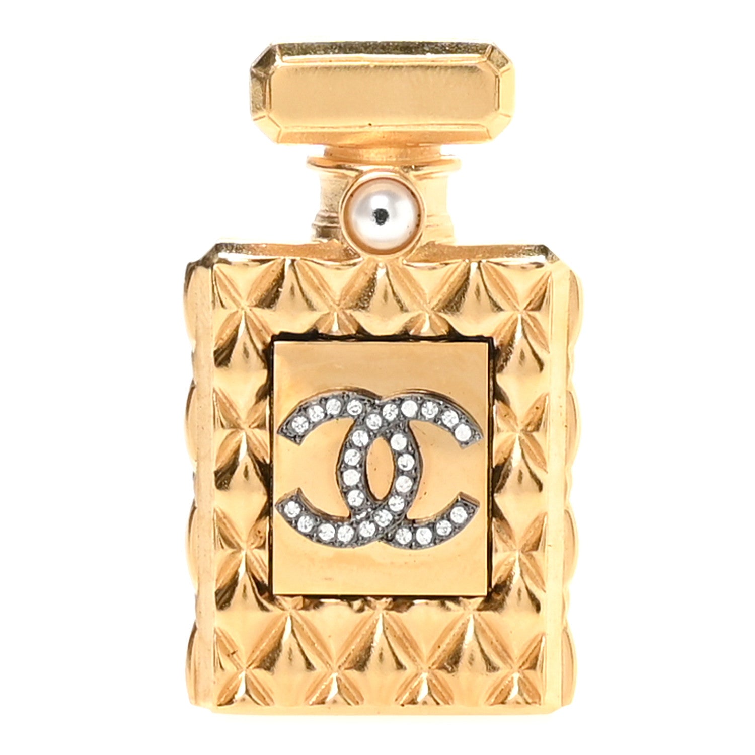 Chanel Enamel Pearl Quilted Perfume Bottle CC Brooch Gold 2 of 8
