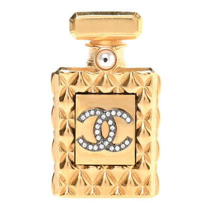 Chanel Enamel Pearl Quilted Perfume Bottle CC Brooch Gold 2 of 8