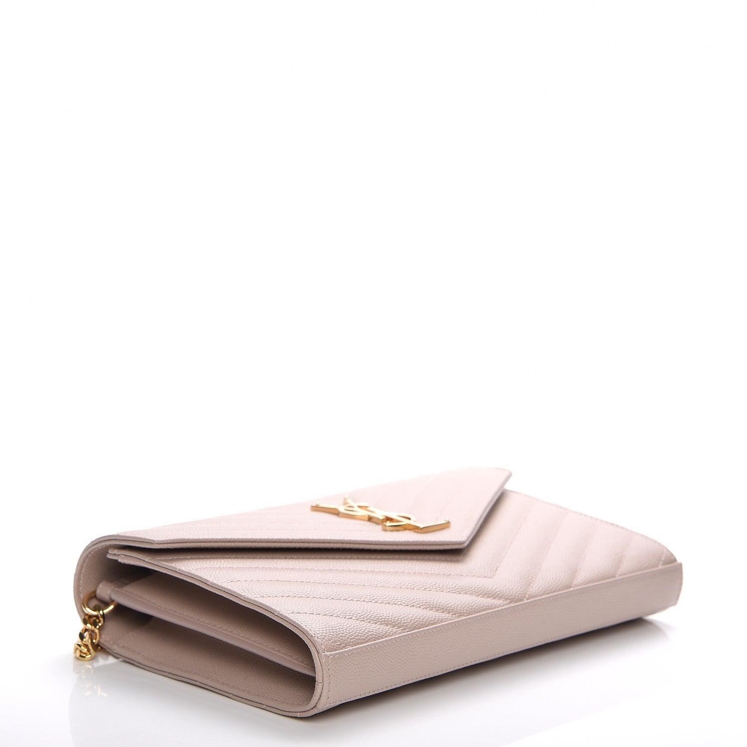 Saint Laurent Grain De Poudre Matelasse Chevron Monogram Chain Wallet Rose Antic 4 of 7