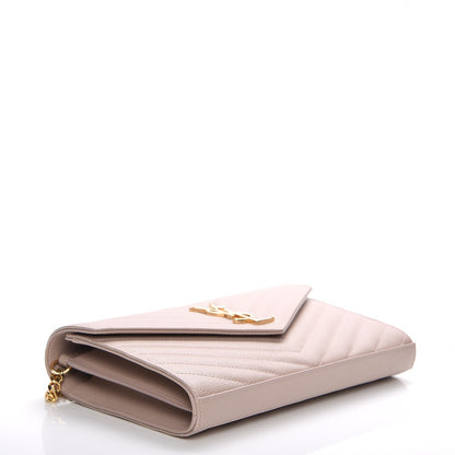 Saint Laurent Grain De Poudre Matelasse Chevron Monogram Chain Wallet Rose Antic 4 of 7