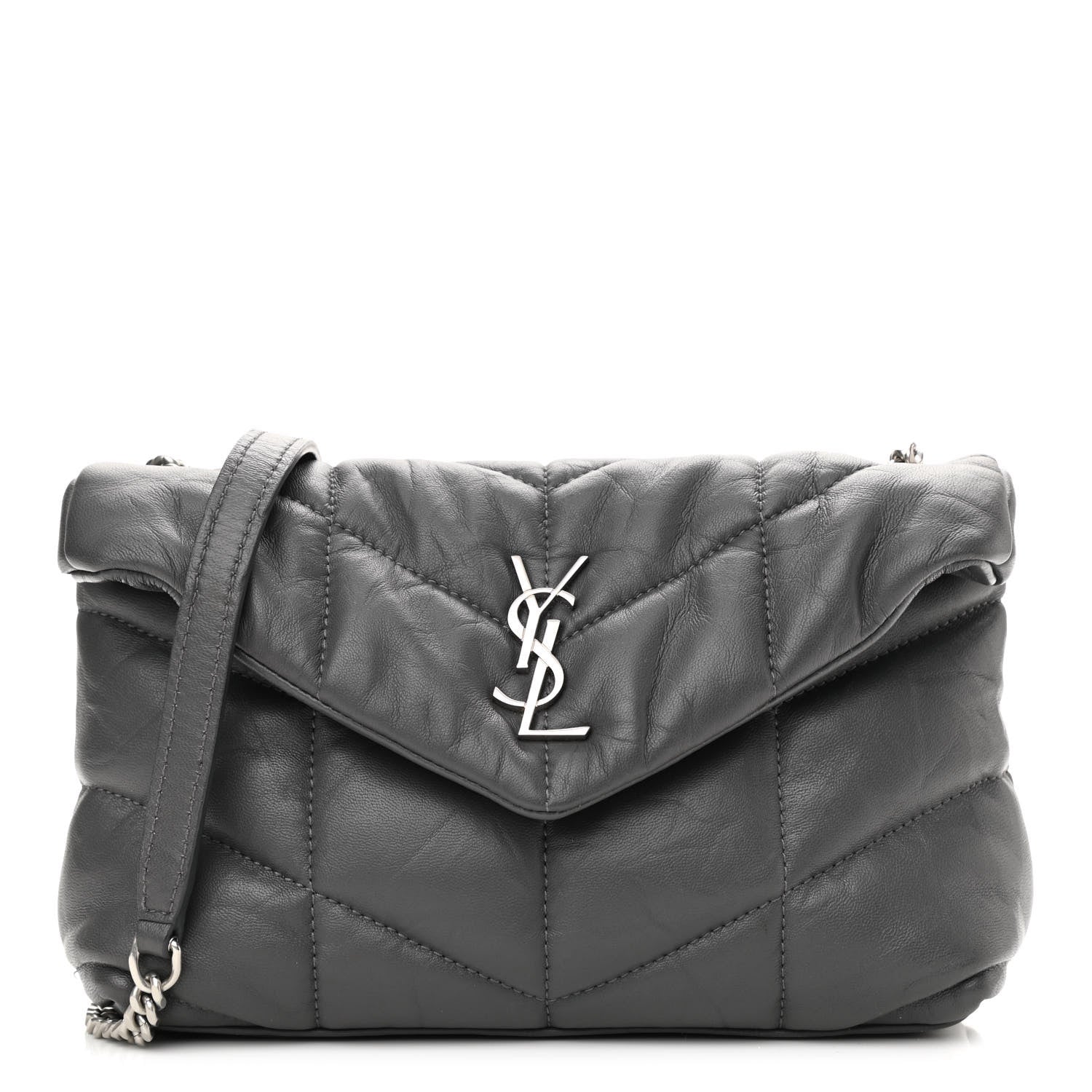 Saint Laurent Lambskin Quilted Toy Loulou Puffer Monogram Chain Satchel Storm 1 of 11