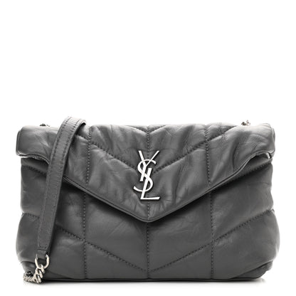 Saint Laurent Lambskin Quilted Toy Loulou Puffer Monogram Chain Satchel Storm 1 of 11
