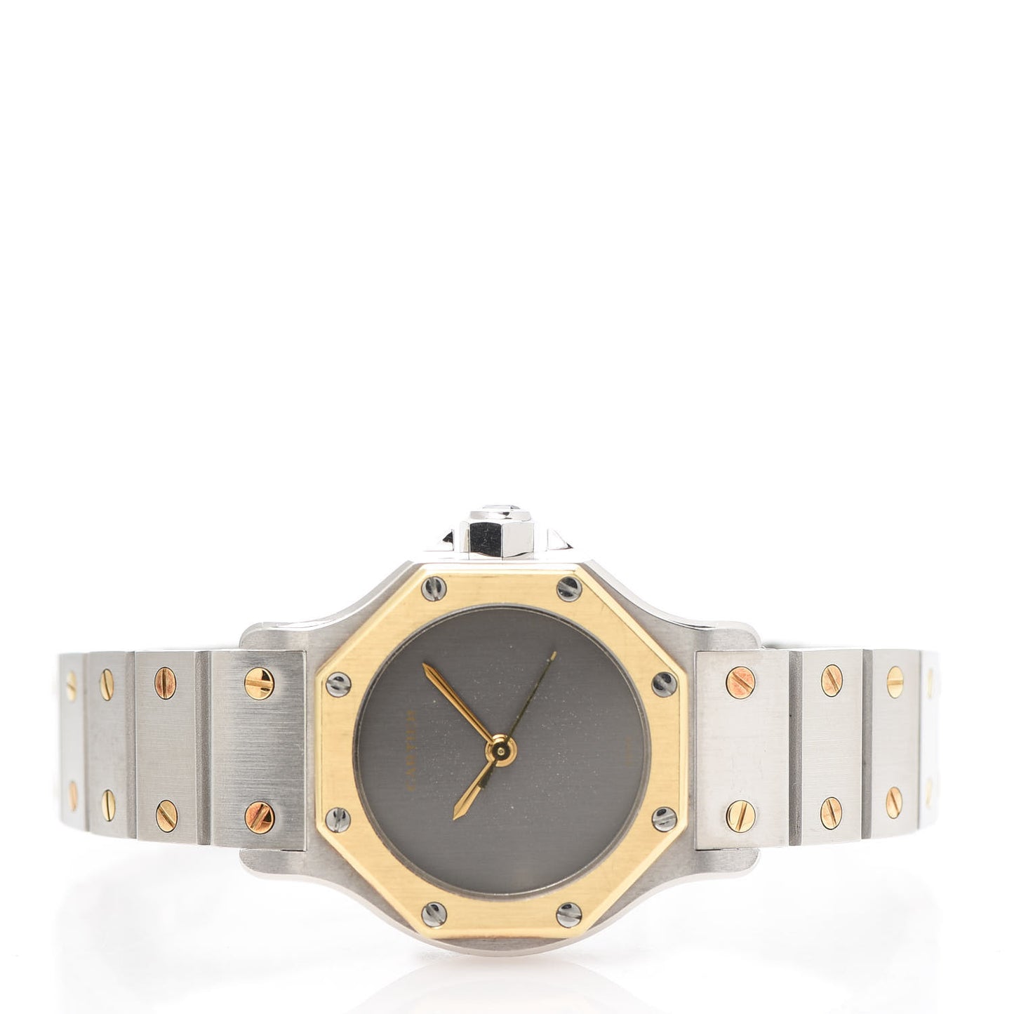 Stainless Steel 18K Yellow Gold 25mm Santos Octagon Automatic Watch Gray