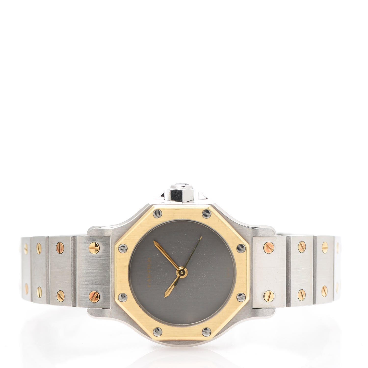 Cartier Stainless Steel 18K Yellow Gold 25mm Santos Octagon Automatic Watch Gray 3 of 8