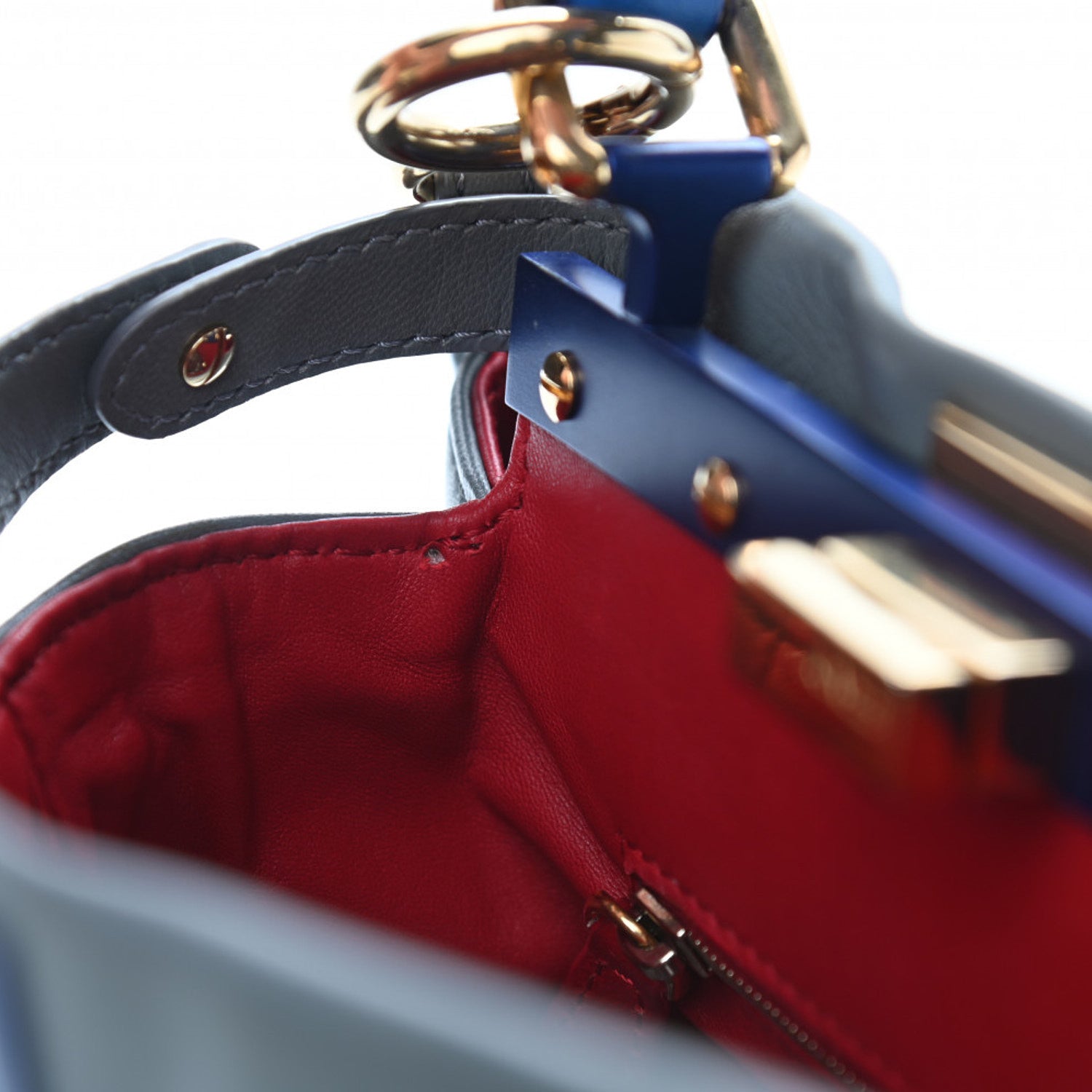 Fendi Nappa Colorblock Mini Peekaboo Iconic Satchel Grigio Chiaro Fragola Blue 18 of 20
