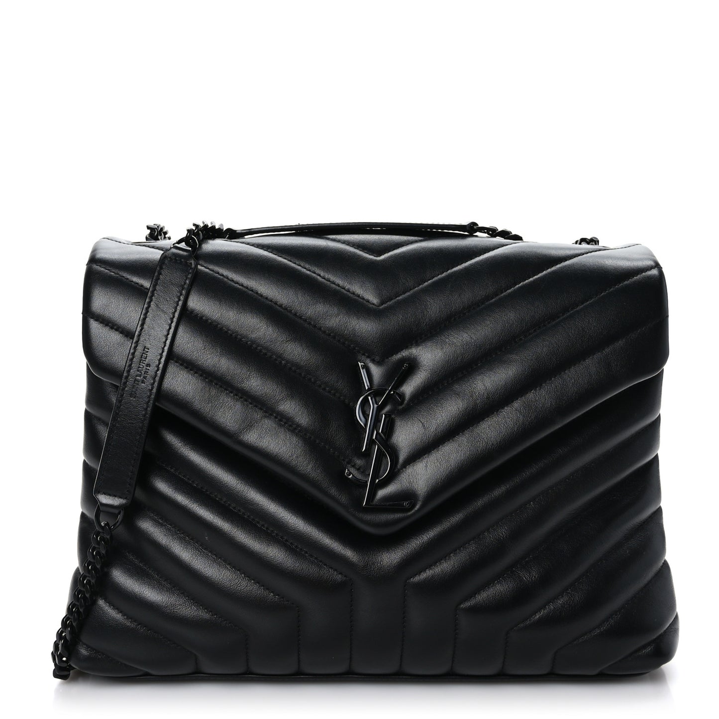 Calfskin Y Quilted Monogram Monochrome Medium Loulou Chain Satchel Black