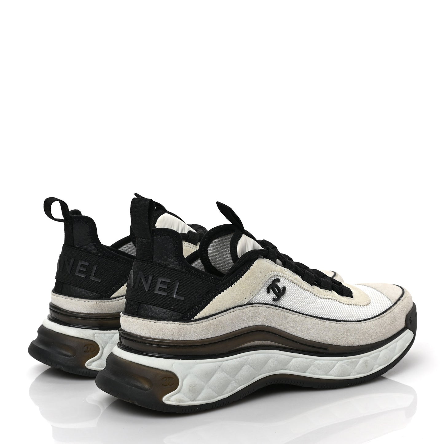 Velvet Calfskin Mixed Fibers CC Sneakers 39.5 Ivory Black