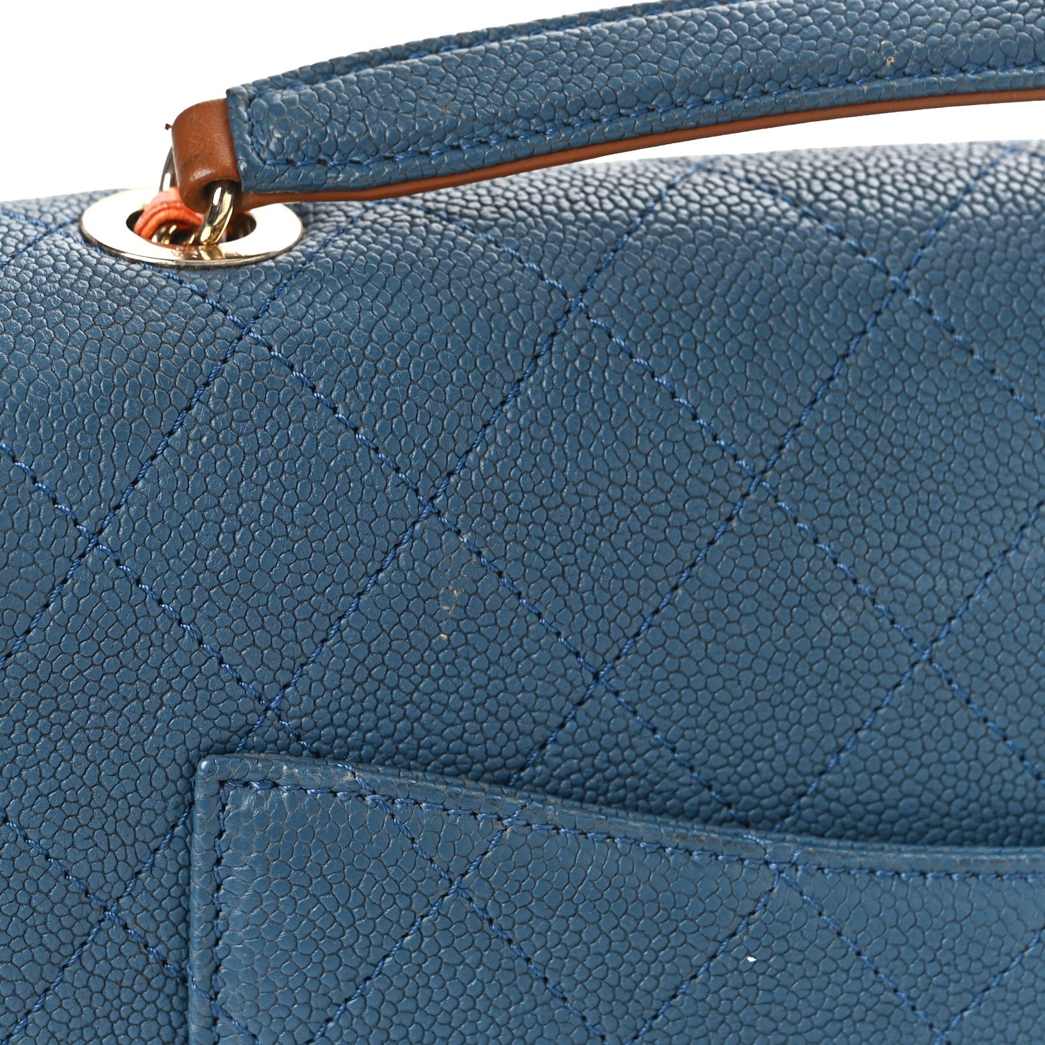 Chanel Grained Calfskin Quilted Medium Cuba Top Handle Flap Blue 10 of 10