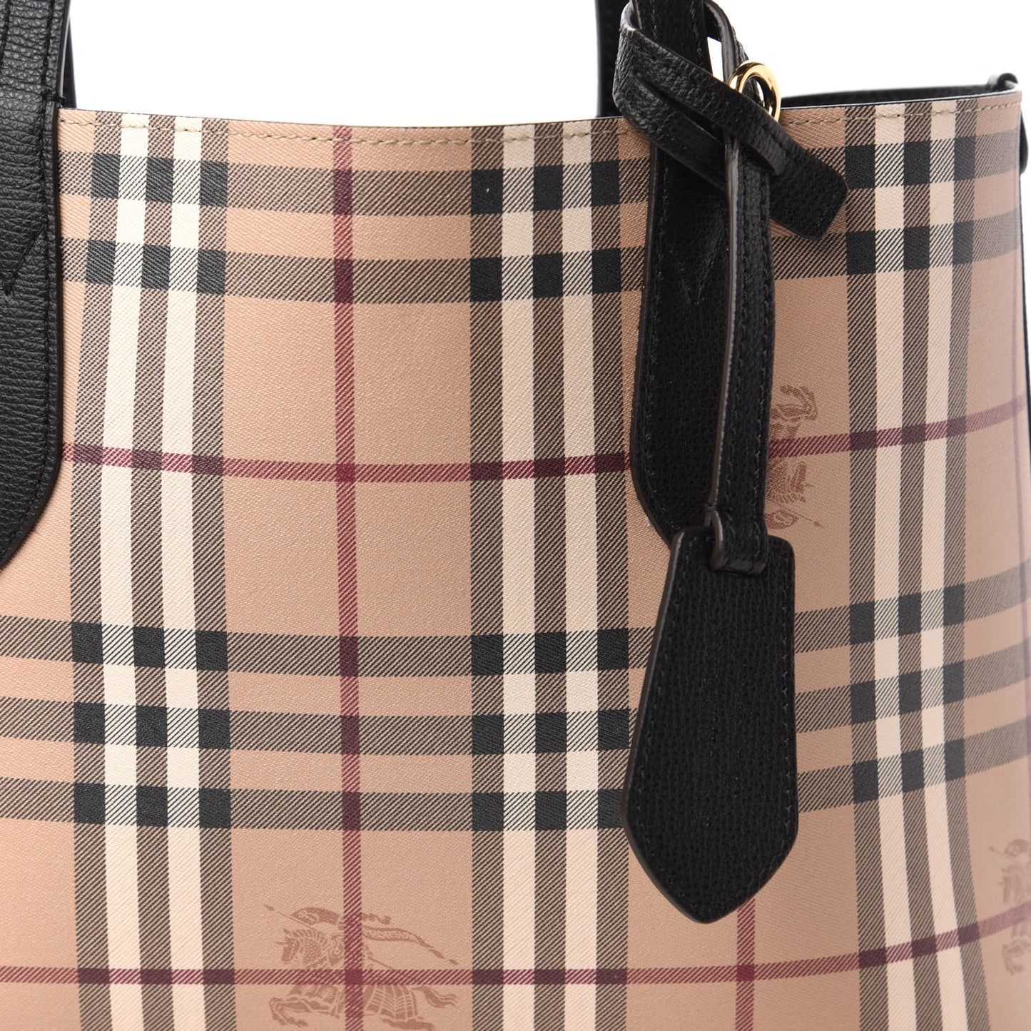 Grainy Calfskin Haymarket Check Small Reversible Tote Black