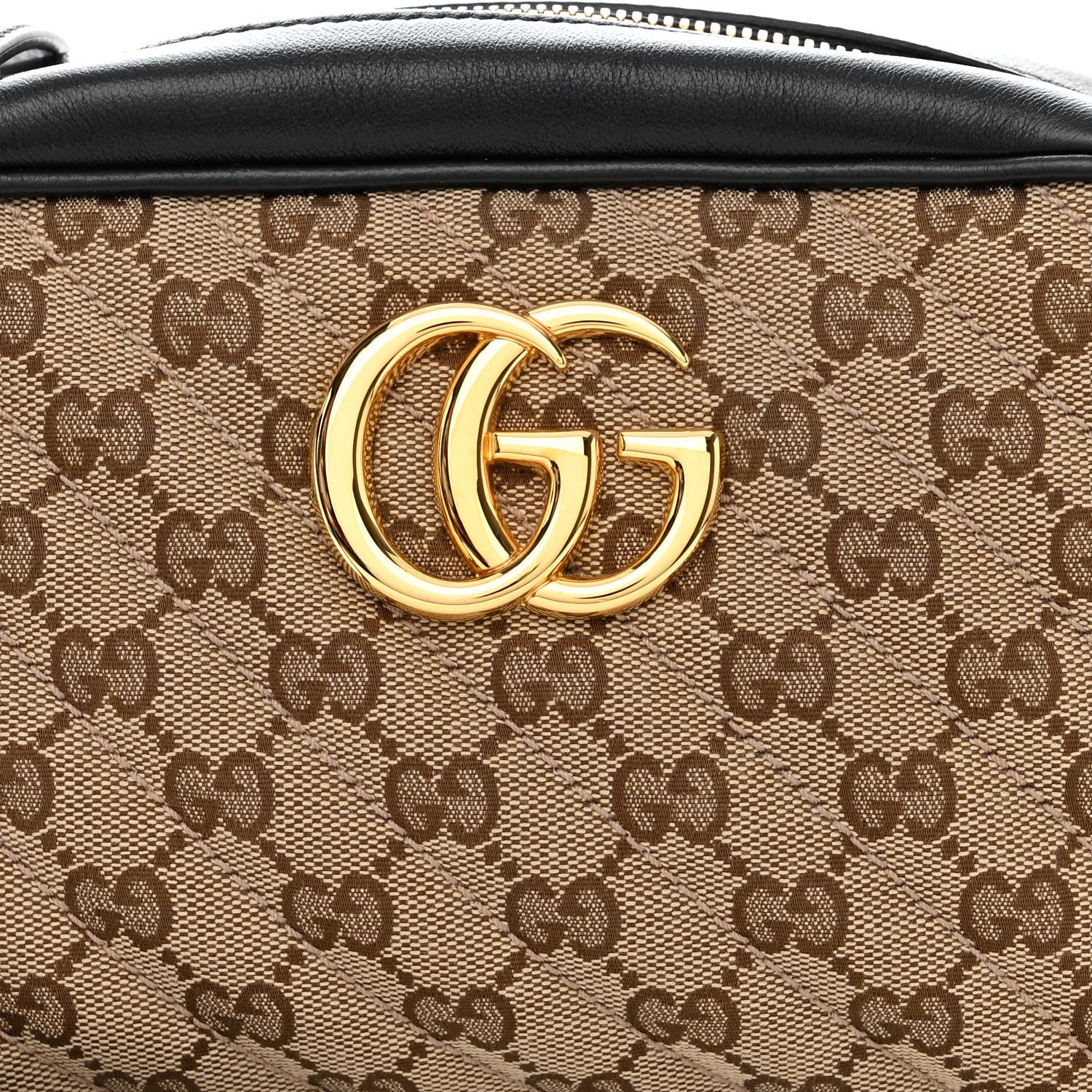 Gucci Monogram Matelasse Diagonal Small GG Marmont Chain Shoulder Bag Beige Black 8 of 11