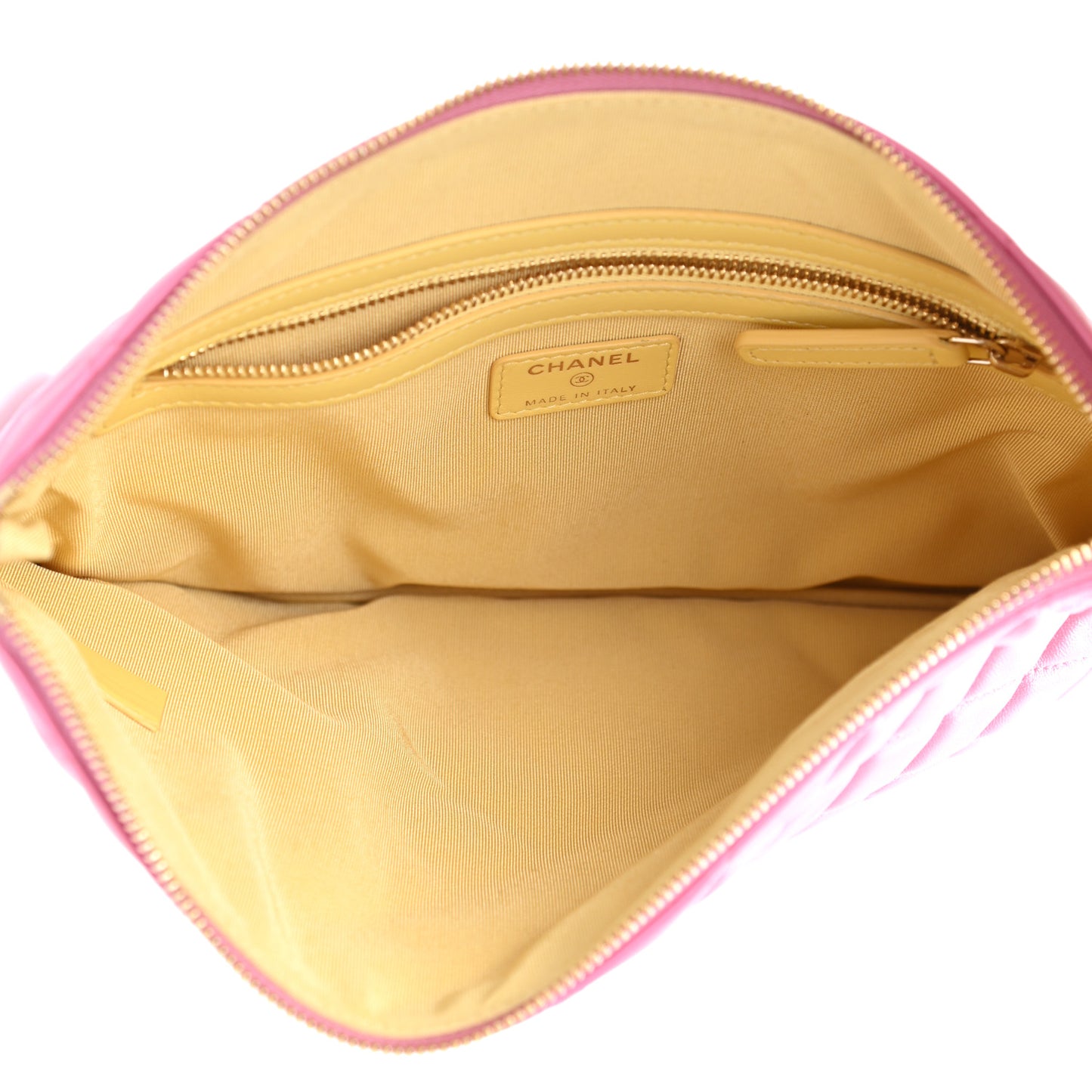 Lambskin Quilted Medium CC Cosmetic Case Pink Yellow
