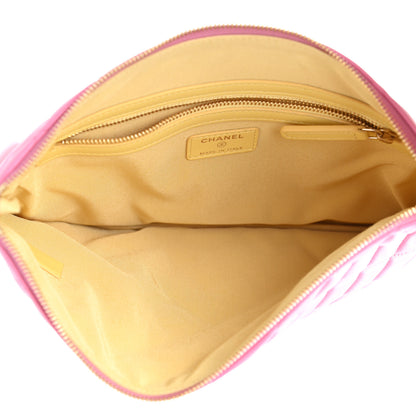 Chanel Lambskin Quilted Medium CC Cosmetic Case Pink Yellow 5 of 8