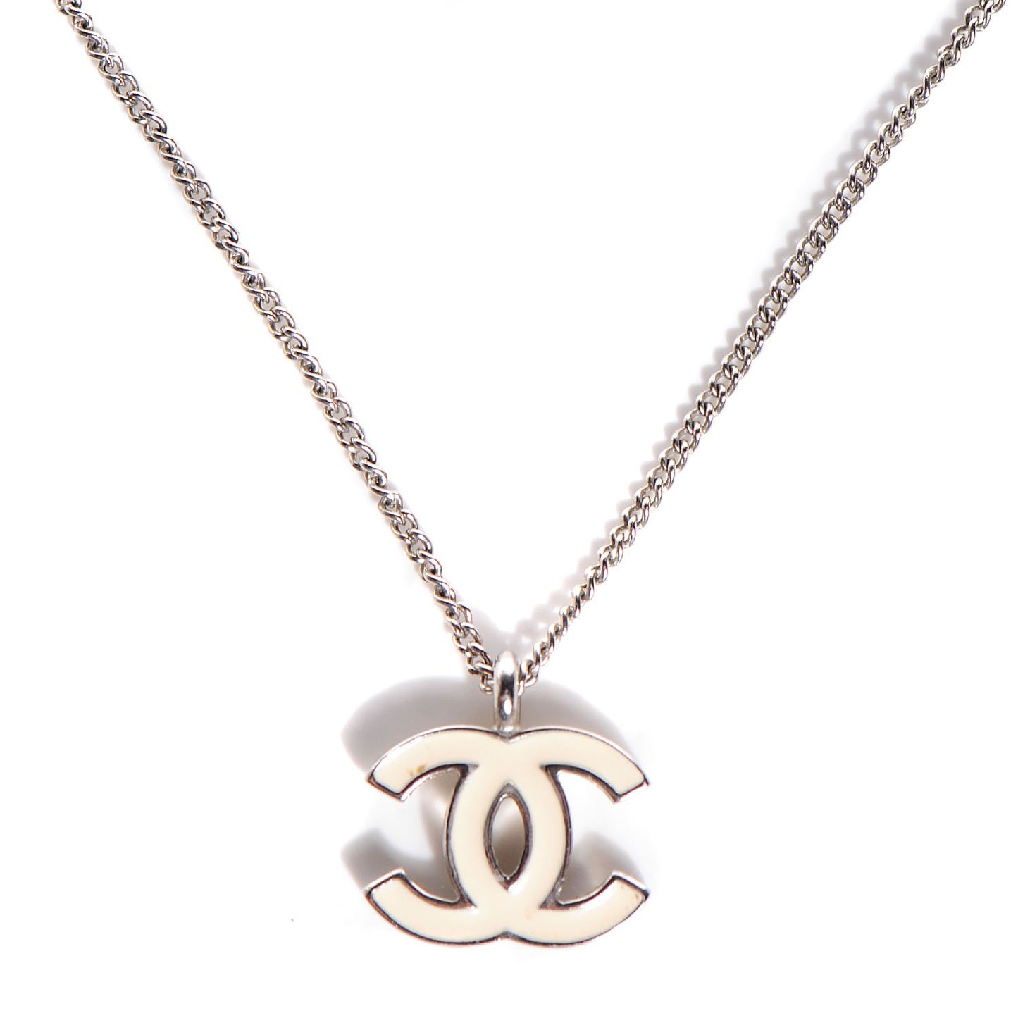 Enamel CC Necklace White