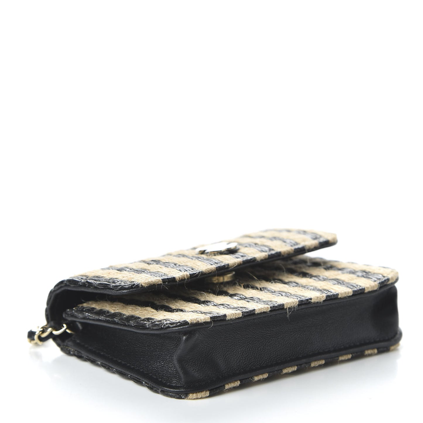 Raffia Jute Striped Belt Bag Black Beige