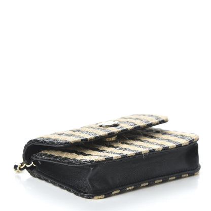 Chanel Raffia Jute Striped Belt Bag Black Beige 4 of 12