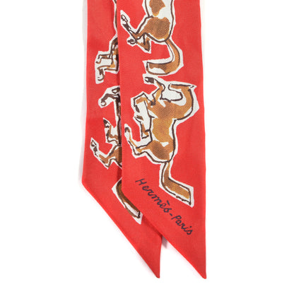 Hermes Silk Chevaux En Liberte Twilly Rouge Caramel White 2 of 4