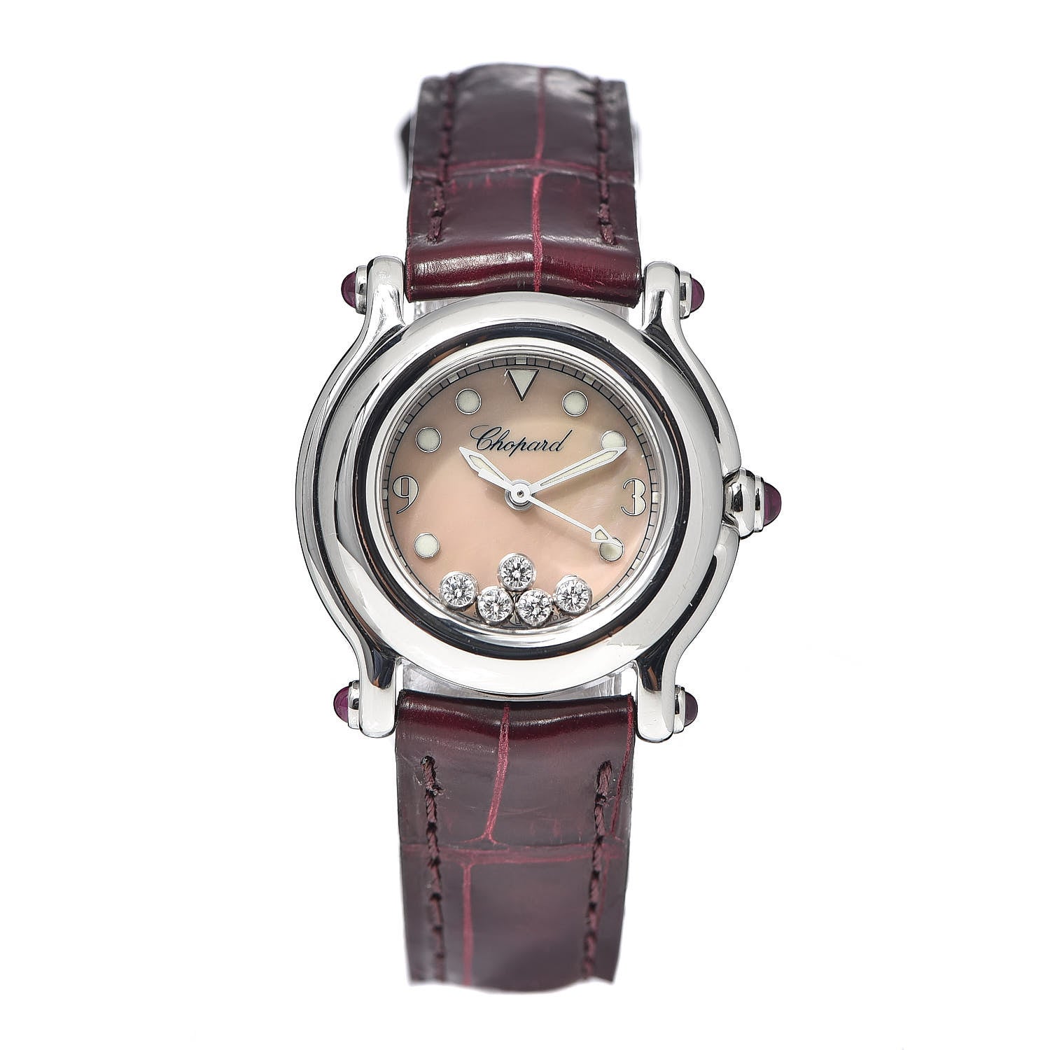 Chopard Stainless Steel Alligator 5 Diamond Pink Mother of Pearl 26mm Happy Sport Quartz Watch 1 of 9