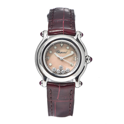 Chopard Stainless Steel Alligator 5 Diamond Pink Mother of Pearl 26mm Happy Sport Quartz Watch 1 of 9