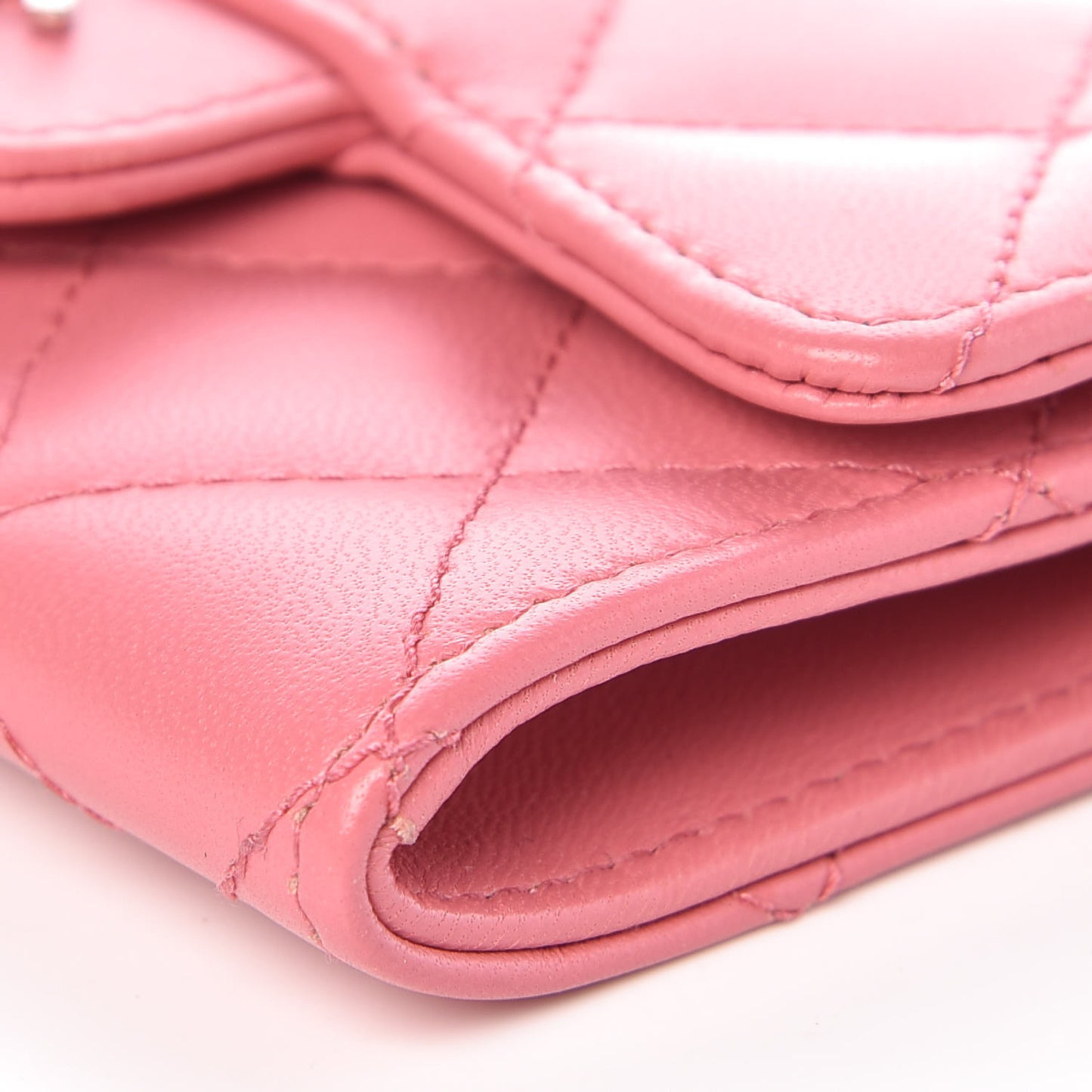 Lambskin Quilted Flap Card Holder Pink