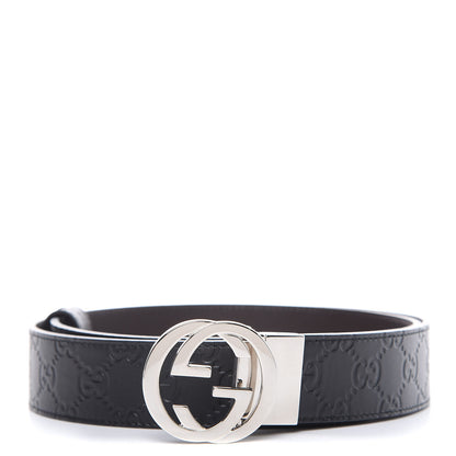 Gucci Guccissima Signature Interlocking G Reversible 37mm Belt 105 42 Black Cocoa 1 of 5