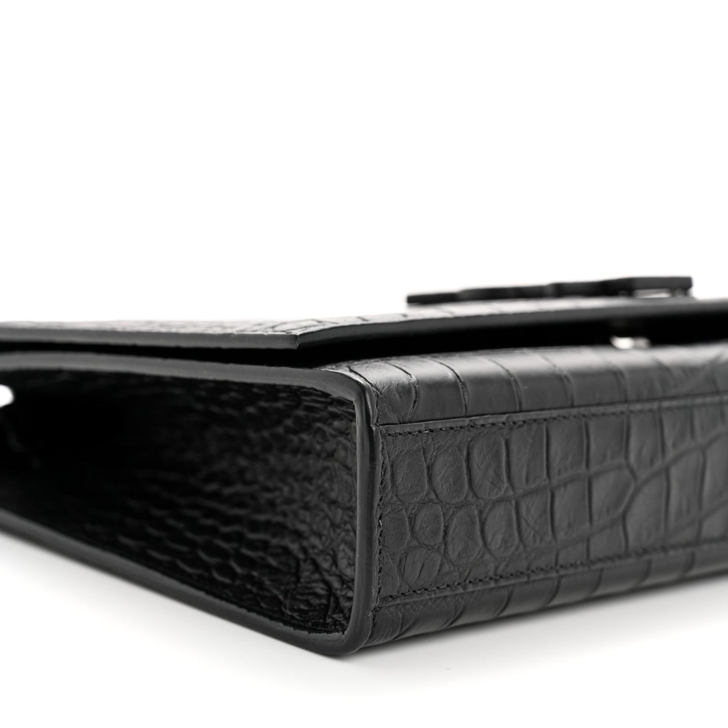 Calfskin Crocodile Embossed Medium Classic Monogram Kate Satchel Black