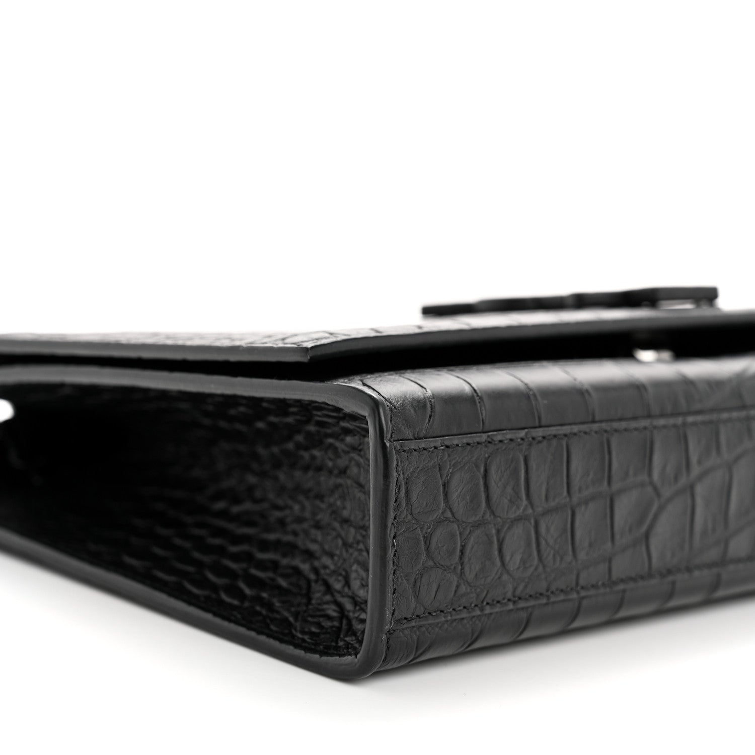 Saint Laurent Calfskin Crocodile Embossed Medium Classic Monogram Kate Satchel Black 10 of 11