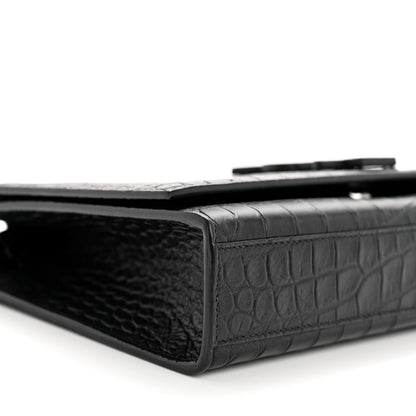 Saint Laurent Calfskin Crocodile Embossed Medium Classic Monogram Kate Satchel Black 10 of 11
