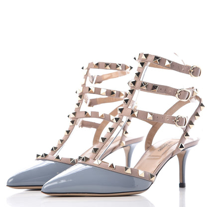 Valentino Garavani Patent Rockstud Ankle Strap Low Heel Pumps 35.5 Grey Poudre 2 of 8