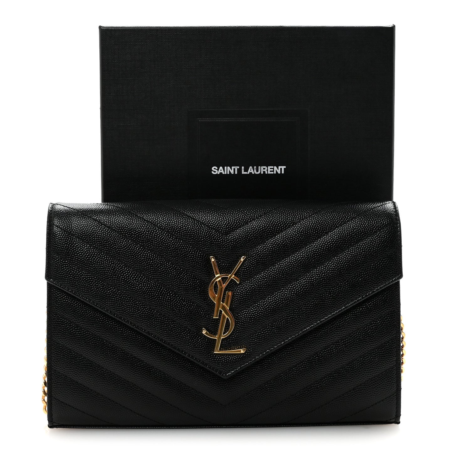 Grain De Poudre Matelasse Chevron Monogram Chain Wallet Black