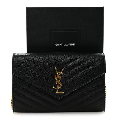 Saint Laurent Grain De Poudre Matelasse Chevron Monogram Chain Wallet Black 10 of 10