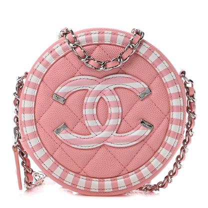 Chanel Caviar Quilted Filigree Round Clutch With Chain Pink White 1 of 4