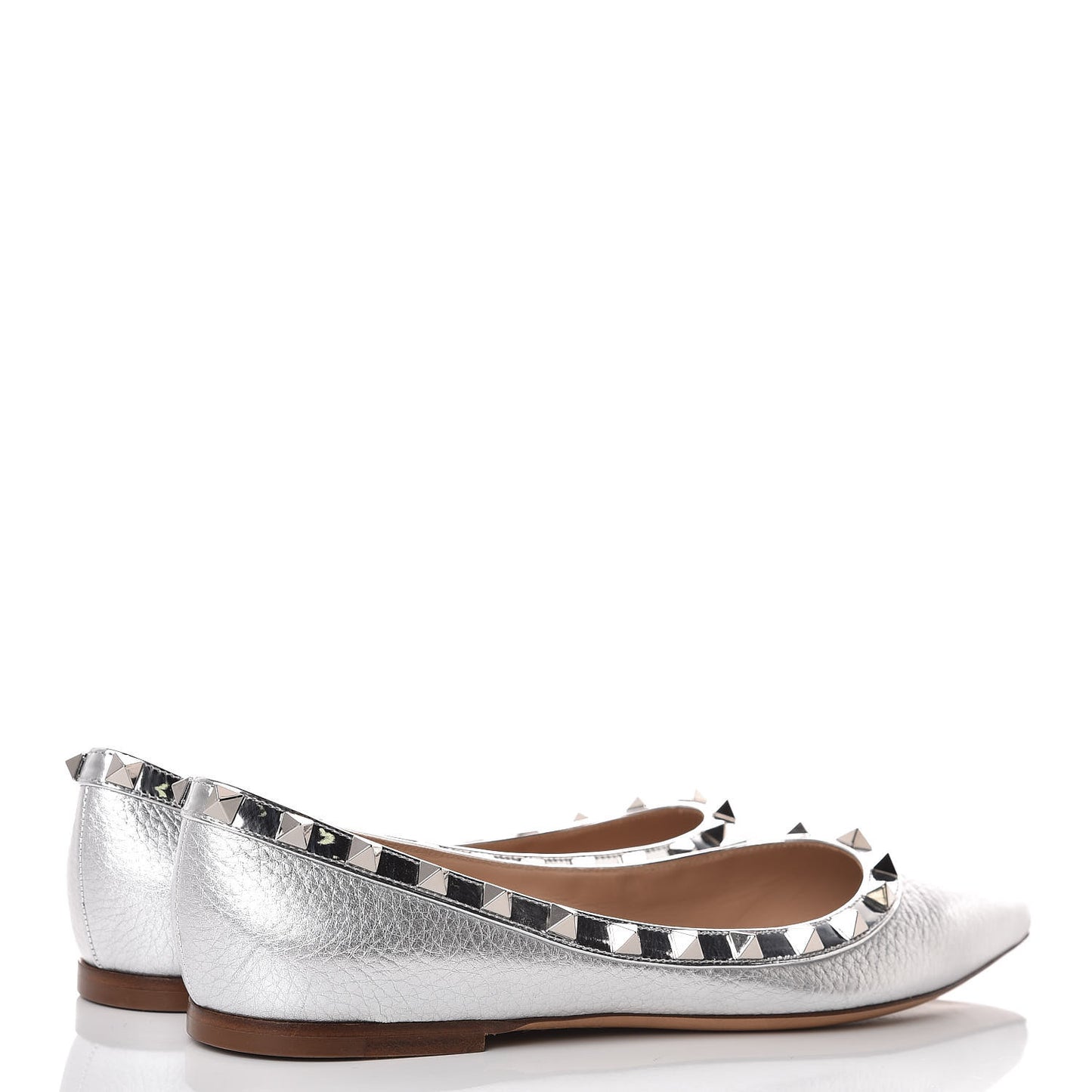Metallic Pebbled Calfskin Rockstud Ballerina Flats 38 Silver