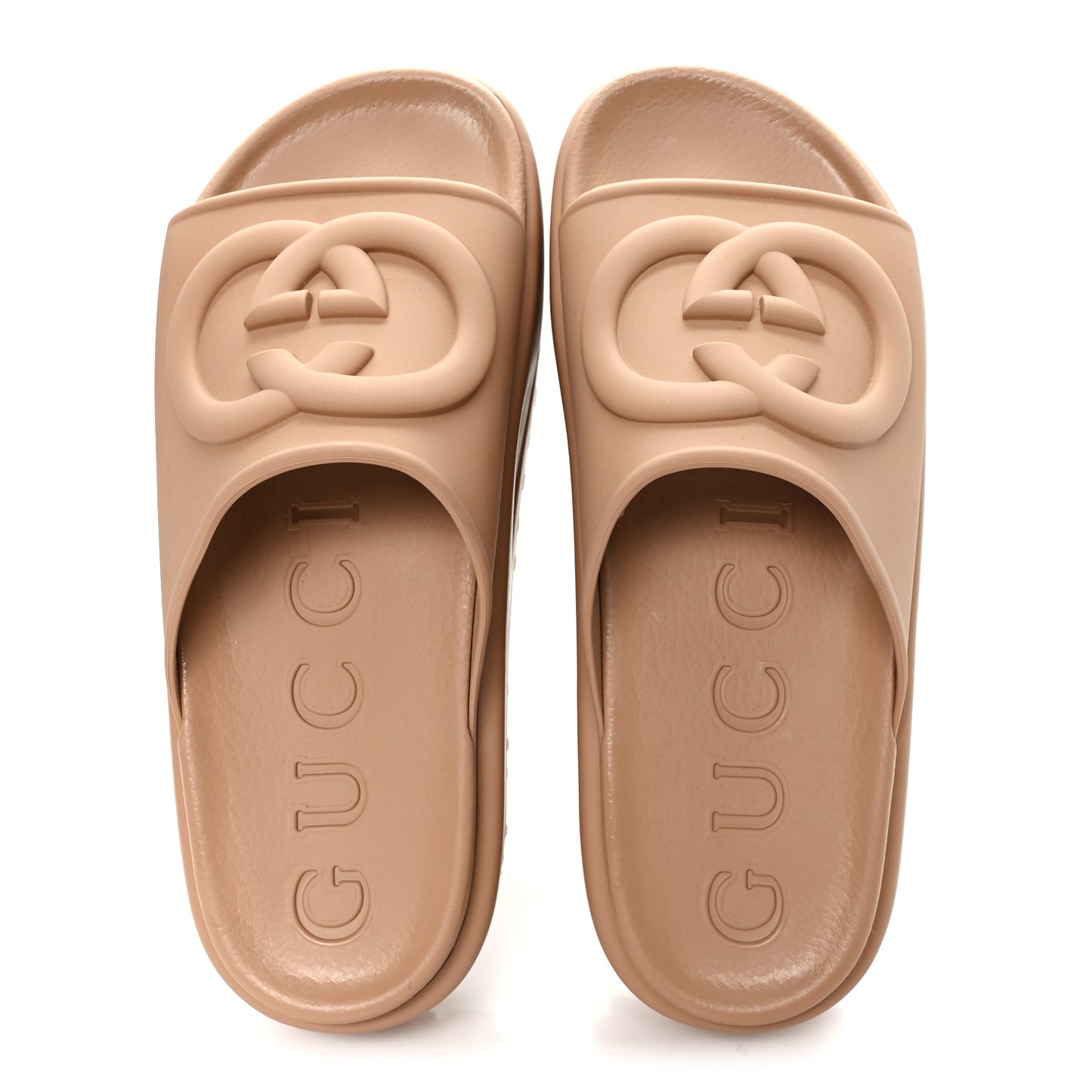 Soft Rubber Womens Interlocking G Platform 42mm Slide Sandals 39 Vintage Camel