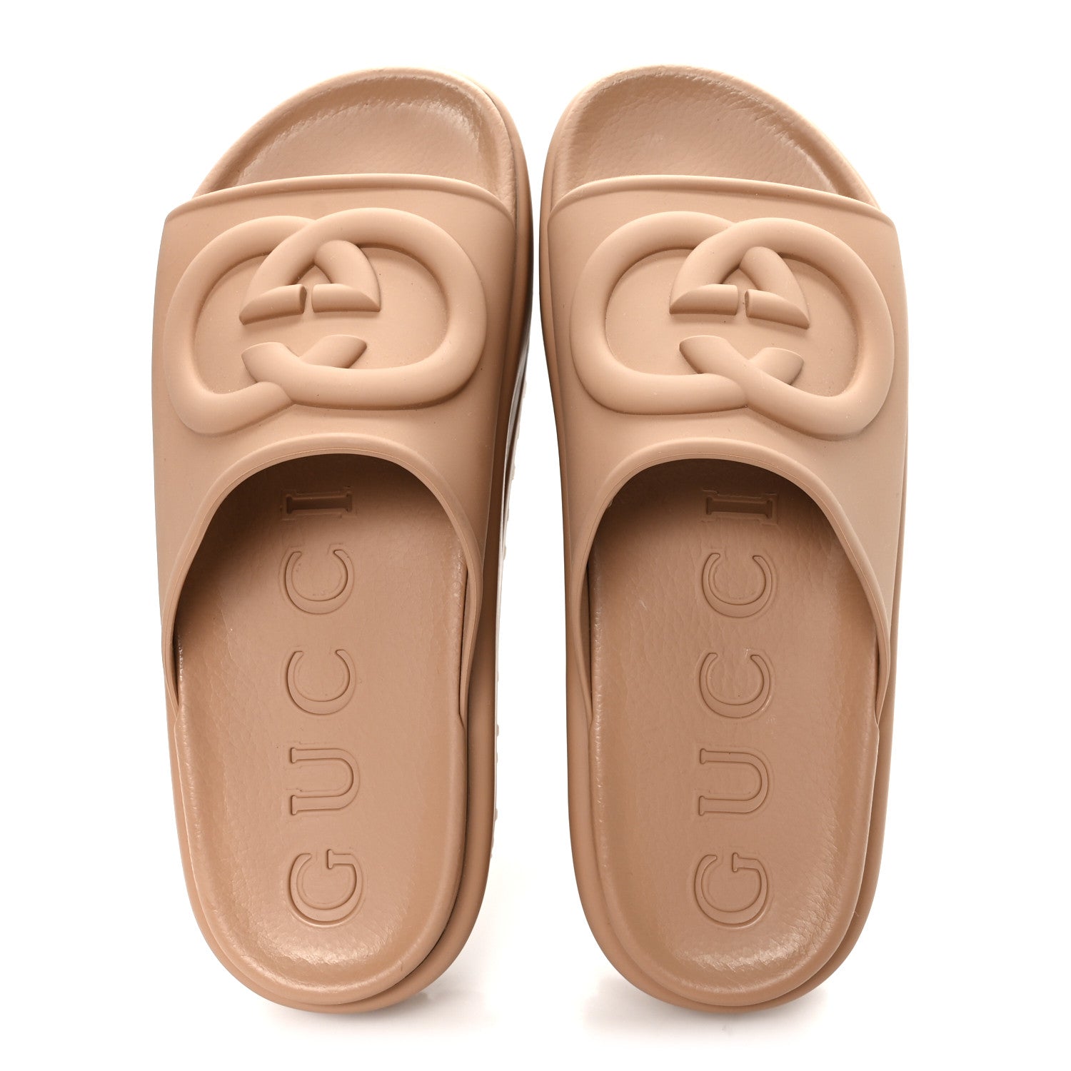 Gucci Soft Rubber Womens Interlocking G Platform 42mm Slide Sandals 39 Vintage Camel 2 of 9