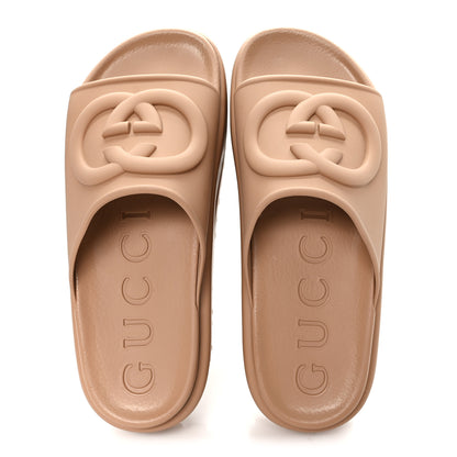 Gucci Soft Rubber Womens Interlocking G Platform 42mm Slide Sandals 39 Vintage Camel 2 of 9