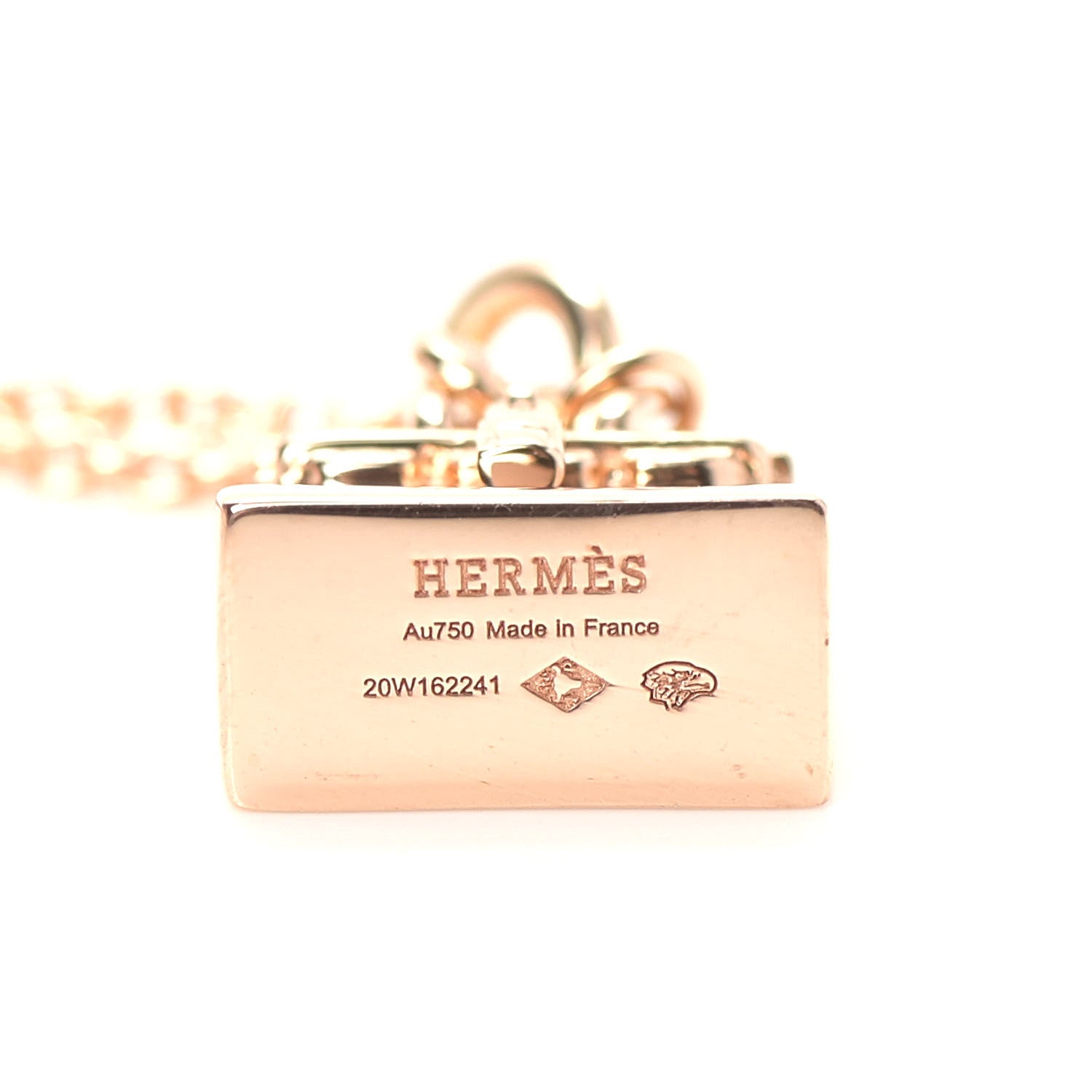 Hermes 18K Rose Gold Diamond Birkin Pendant Necklace 4 of 5