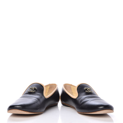 Chanel Lambskin CC Mocassin Loafers 36 Black Beige 5 of 15