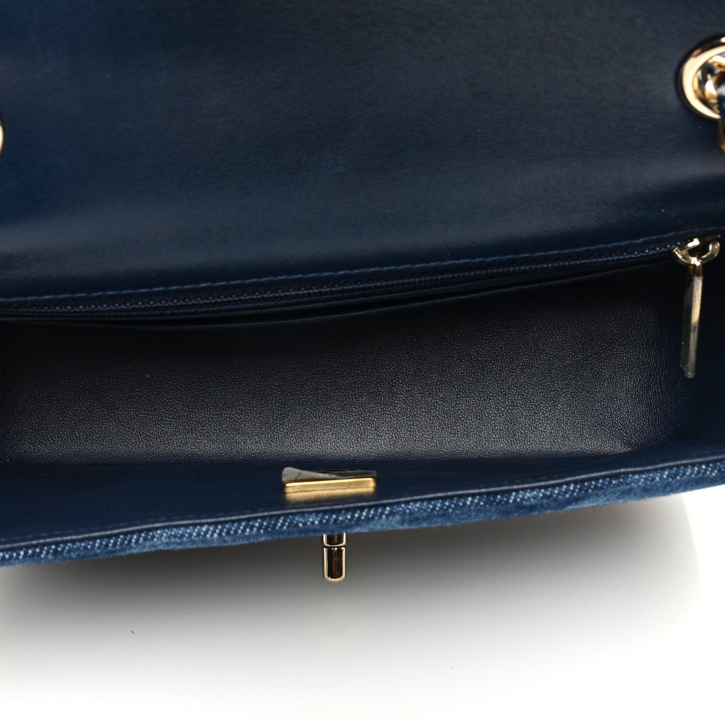 Printed Denim Quilted Mini Rectangular Flap Dark Blue