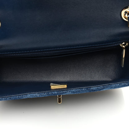 Chanel Printed Denim Quilted Mini Rectangular Flap Dark Blue 5 of 11