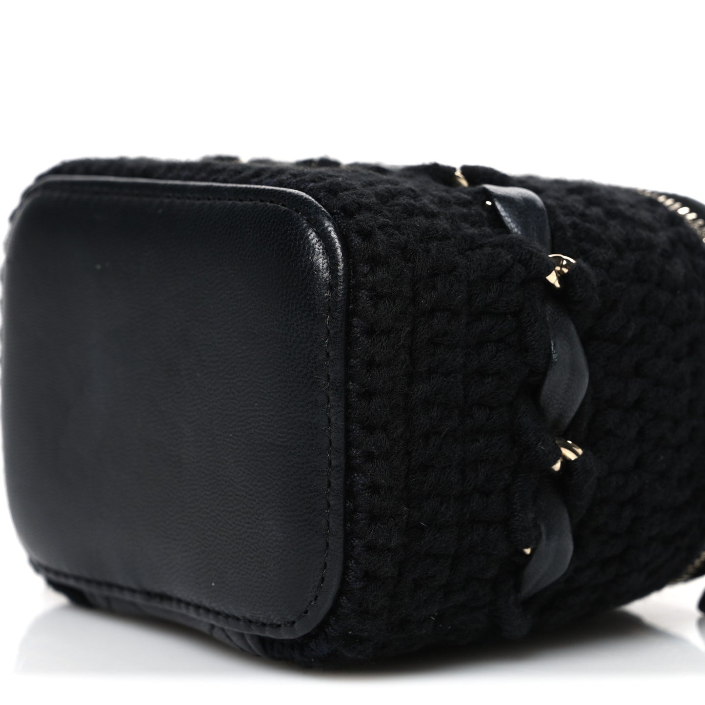 Lambskin Crochet Quilted Mini Vanity Case With Chain Black