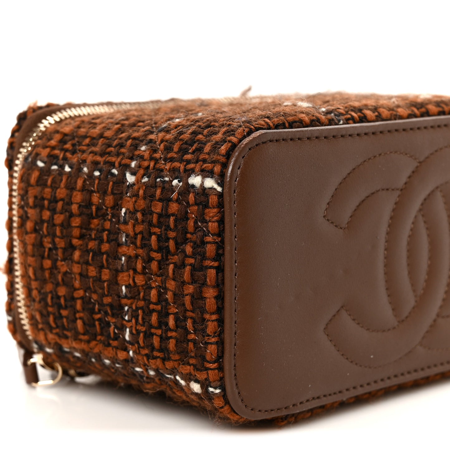 Tweed Small Top Handle Vanity Case With Chain Brown Multicolor