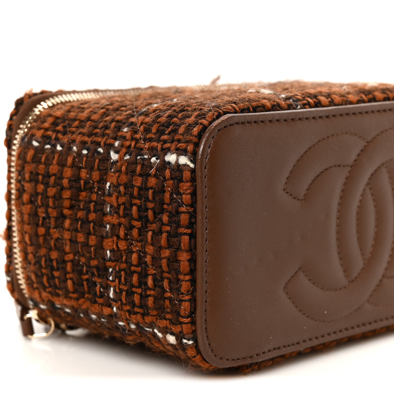 Chanel Tweed Small Top Handle Vanity Case With Chain Brown Multicolor 10 of 11