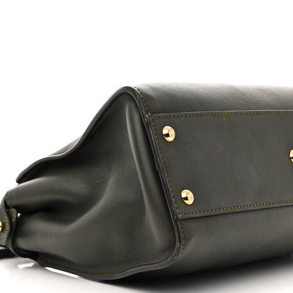 Fendi Vitello Seta Shiny Nappa Medium Peekaboo Iconic Satchel Verde Prato Makeup 10 of 18
